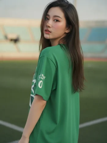 เสื้อกีฬาสีเขียว ลายดาวกระจาย เท่ สั่งทำ ด้านหลัง