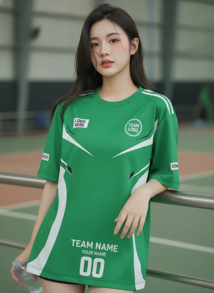 เสื้อกีฬาสีเขียว ลายเส้นขีดโมเดิร์น สั่งทำ มุมที่ 2 เสื้อกีฬาสีเขียว ลายเส้นขีดโมเดิร์น สั่งทำ มุมที่ 2