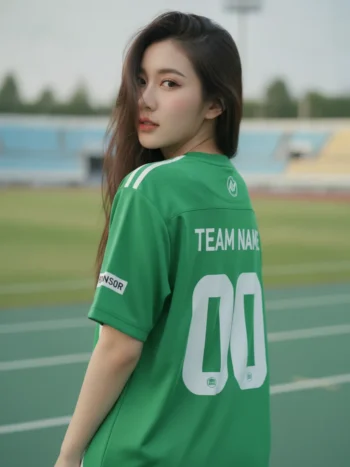 เสื้อกีฬาสีเขียว ลายเส้นขีดโมเดิร์น สั่งทำ ด้านหลัง