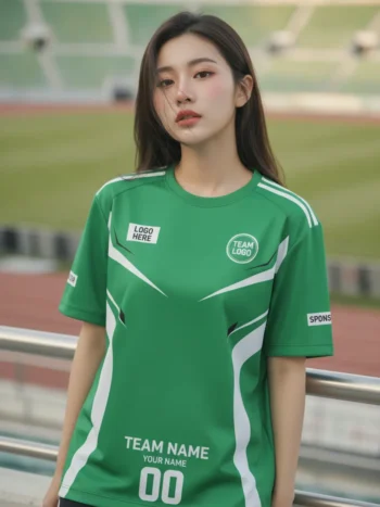 เสื้อกีฬาสีเขียว ลายเส้นขีดโมเดิร์น จาก Jabez