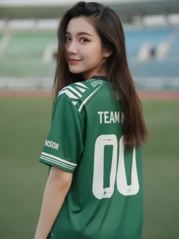 เสื้อกีฬาสีเขียวขาว ลายซิกแซกคม สั่งทำ ด้านหลัง