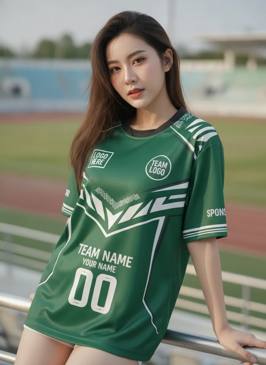 เสื้อกีฬาสีเขียว ลายซิกแซกคม จาก Jabez