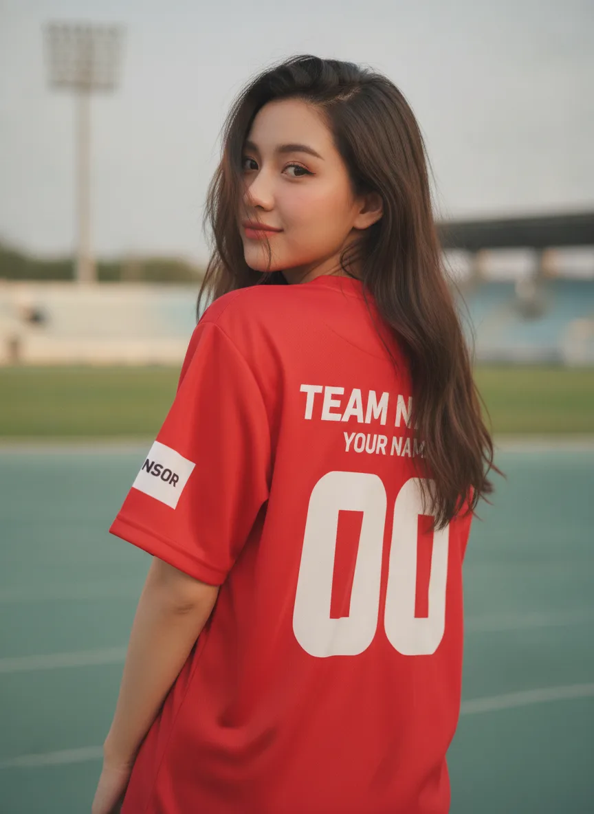 เสื้อกีฬาสีแดง ลายลูกศรขนนก ขาว-ดำ สั่งทำใส่ชื่อ ด้านหลัง เสื้อกีฬาสีแดง ลายลูกศรขนนก ขาว-ดำ สั่งทำใส่ชื่อ ด้านหลัง