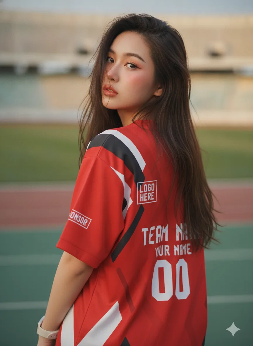 เสื้อกีฬาสีแดง ลายตะแกรงข้าวหลามตัด ขาว-ดำ สั่งทำ ด้านหลัง เสื้อกีฬาสีแดง ลายตะแกรงข้าวหลามตัด ขาว-ดำ สั่งทำ ด้านหลัง