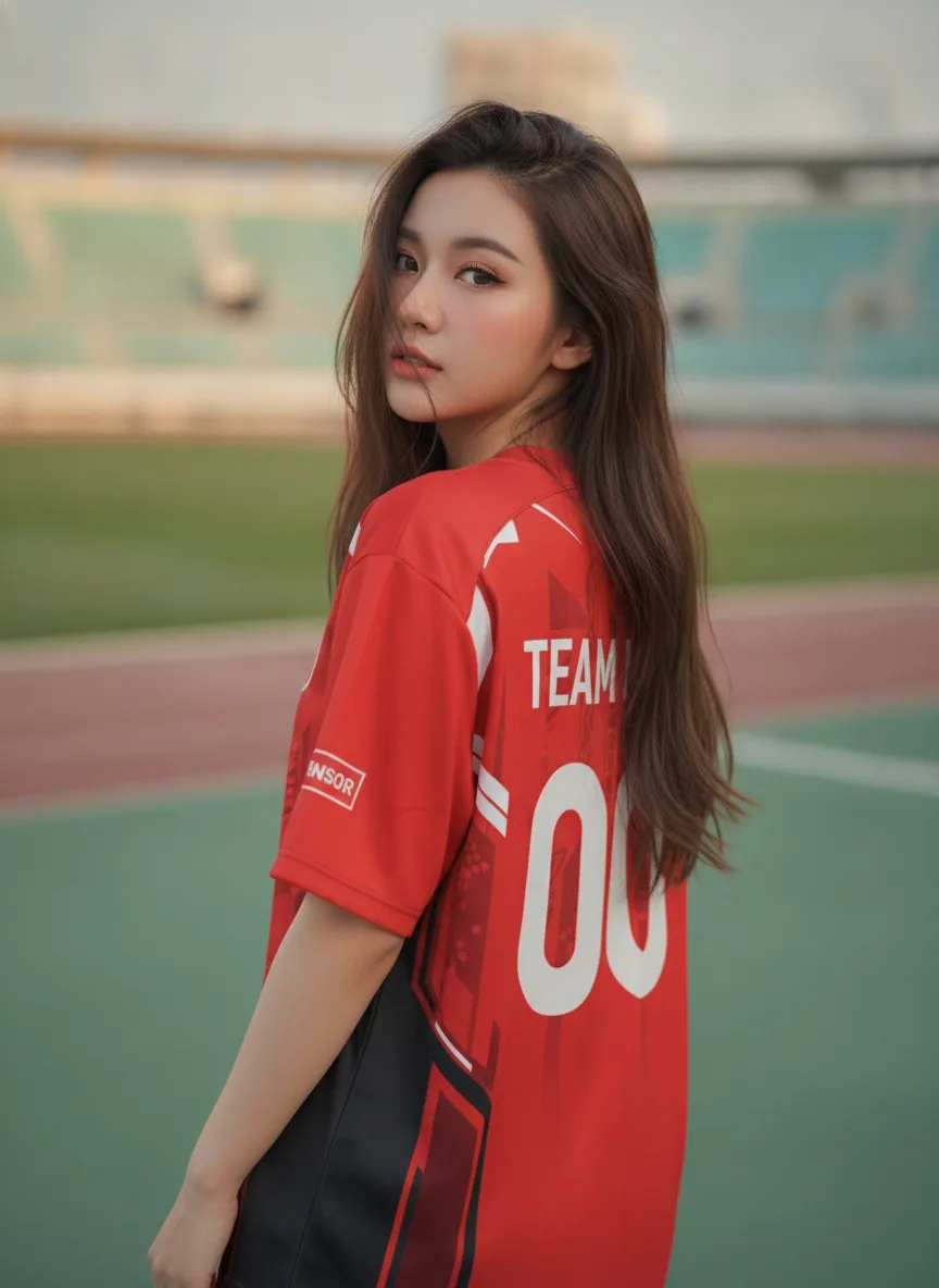 เสื้อกีฬาสีแดง ลายเมคาเทค ขาว-ดำ สั่งทำใส่ชื่อ ด้านหลัง เสื้อกีฬาสีแดง ลายเมคาเทค ขาว-ดำ สั่งทำใส่ชื่อ ด้านหลัง
