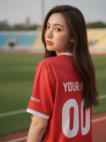 เสื้อกีฬาสีแดง ลายเมฆจีนมงคล ดำ-ขาว สั่งทำ ด้านหลัง