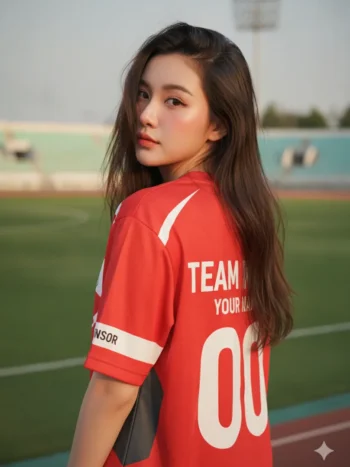 เสื้อกีฬาสีแดง ลายเส้นสไปเดอร์ มินิมอล สั่งทำ ด้านหลัง