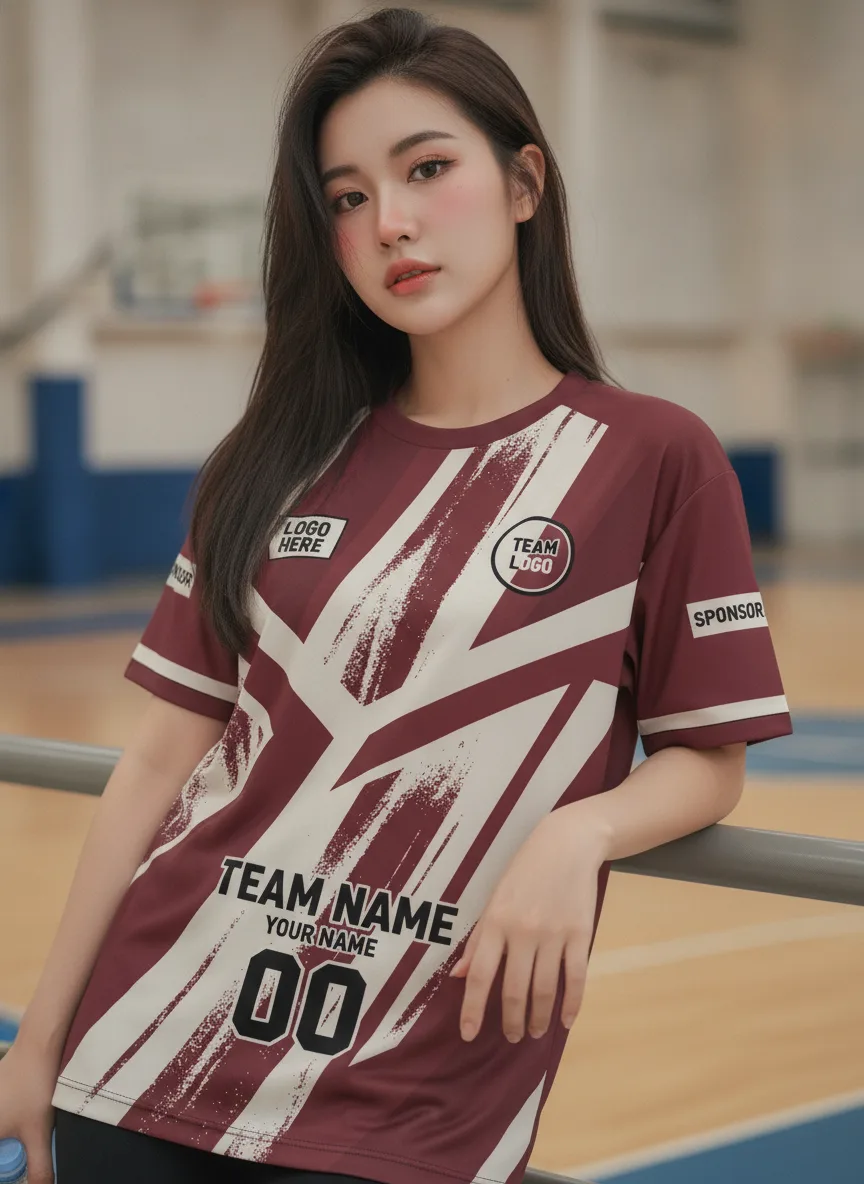 เสื้อกีฬาสีแดงเข้ม ลายแปรงสาดกรันจ์ สั่งทำ มุมที่ 2 เสื้อกีฬาสีแดงเข้ม ลายแปรงสาดกรันจ์ สั่งทำ มุมที่ 2