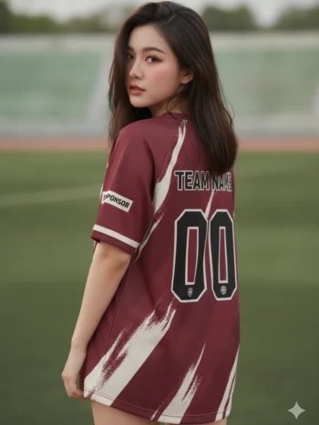เสื้อกีฬาสีแดงเข้ม ลายแปรงสาดกรันจ์ สั่งทำ ด้านหลัง