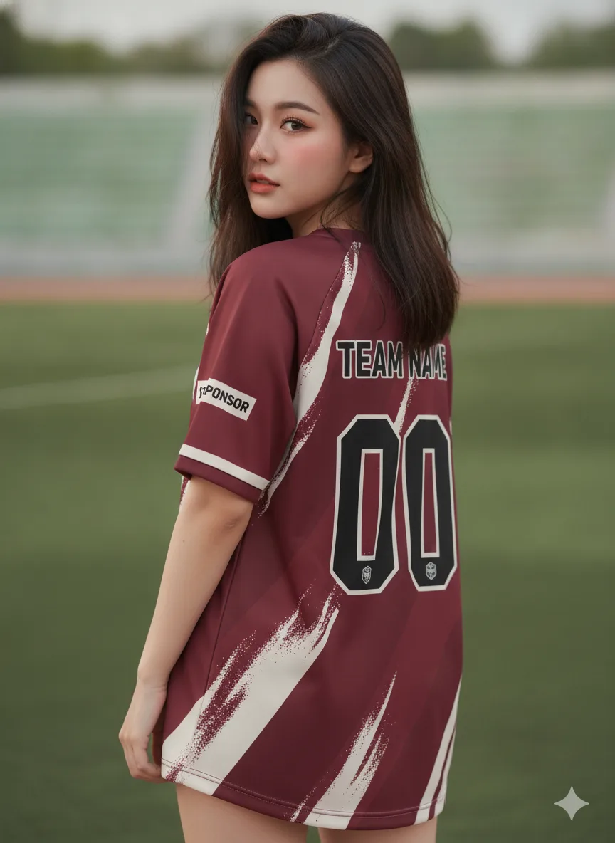 เสื้อกีฬาสีแดงเข้ม ลายแปรงสาดกรันจ์ สั่งทำ ด้านหลัง เสื้อกีฬาสีแดงเข้ม ลายแปรงสาดกรันจ์ สั่งทำ ด้านหลัง
