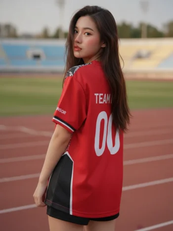 เสื้อกีฬาสีแดง ลายกระเบื้องโมร็อกโก ครีม สั่งทำ ด้านหลัง