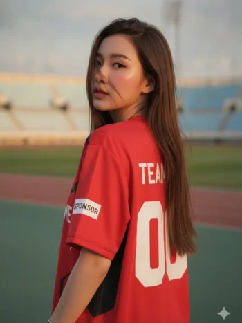 เสื้อกีฬาสีแดง ลาย X สไปก์ อีสปอร์ต ขาว สั่งทำ ด้านหลัง