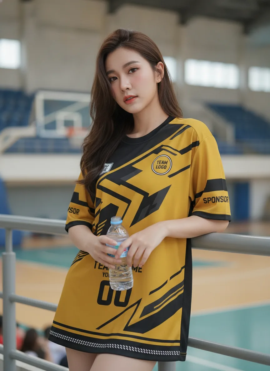 เสื้อกีฬาสีเหลือง ลายลูกศรเรขาคณิต เหลือง-ดำ สั่งทำ มุมที่ 2 เสื้อกีฬาสีเหลือง ลายลูกศรเรขาคณิต เหลือง-ดำ สั่งทำ มุมที่ 2