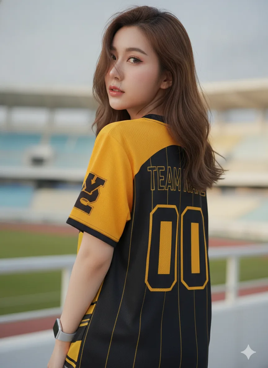 เสื้อกีฬาสีเหลือง ลายลูกศรเรขาคณิต เหลือง-ดำ สั่งทำ ด้านหลัง เสื้อกีฬาสีเหลือง ลายลูกศรเรขาคณิต เหลือง-ดำ สั่งทำ ด้านหลัง