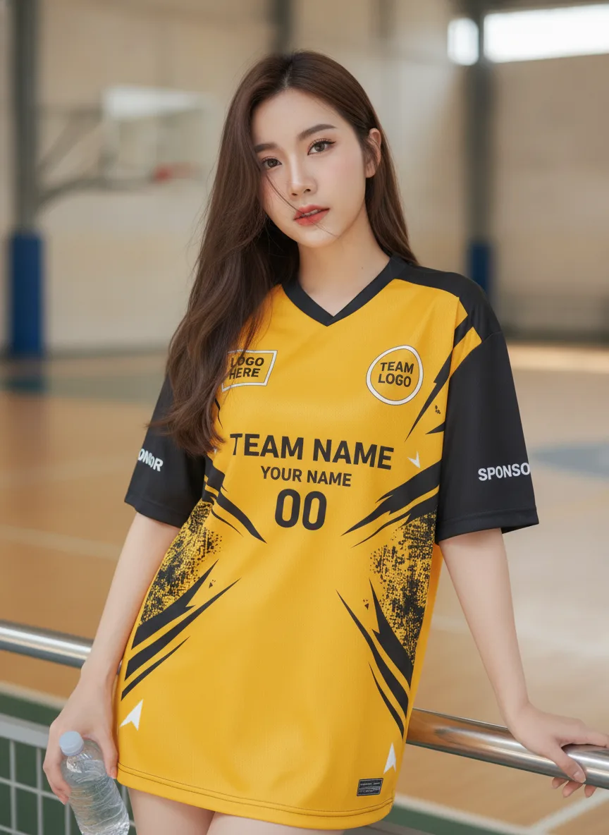 เสื้อกีฬาสีเหลือง ลายเชฟรอนแปรง เหลือง-ดำ สั่งทำ มุมที่ 2 เสื้อกีฬาสีเหลือง ลายเชฟรอนแปรง เหลือง-ดำ สั่งทำ มุมที่ 2