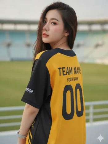 เสื้อกีฬาสีเหลือง ลายเชฟรอนแปรง เหลือง-ดำ สั่งทำ ด้านหลัง