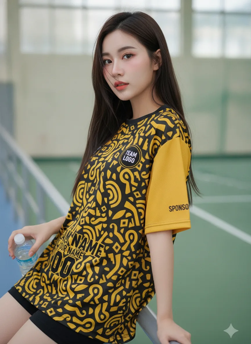 เสื้อกีฬาสีเหลือง ลายดูเดิลอาร์ต เหลือง-ดำ สั่งทำ มุมที่ 2 เสื้อกีฬาสีเหลือง ลายดูเดิลอาร์ต เหลือง-ดำ สั่งทำ มุมที่ 2