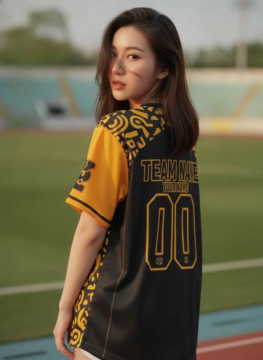 เสื้อกีฬาสีเหลือง ลายดูเดิลอาร์ต เหลือง-ดำ สั่งทำ ด้านหลัง เสื้อกีฬาสีเหลือง ลายดูเดิลอาร์ต เหลือง-ดำ สั่งทำ ด้านหลัง