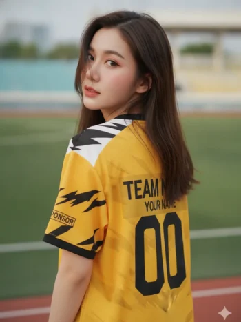 เสื้อกีฬาสีเหลือง ลายขนนกสไปก์ เหลือง-ดำ สั่งทำ ด้านหลัง