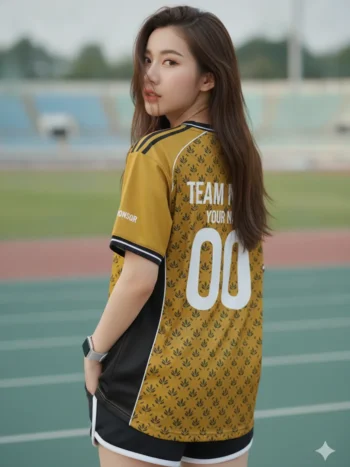 เสื้อกีฬาสีเหลือง ลายขนนกเรียง เหลือง-ดำ สั่งทำ ด้านหลัง