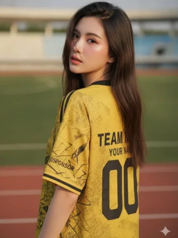 เสื้อกีฬาสีเหลือง ลายกรันจ์ดิสเทรส เหลือง-ดำ สั่งทำ ด้านหลัง