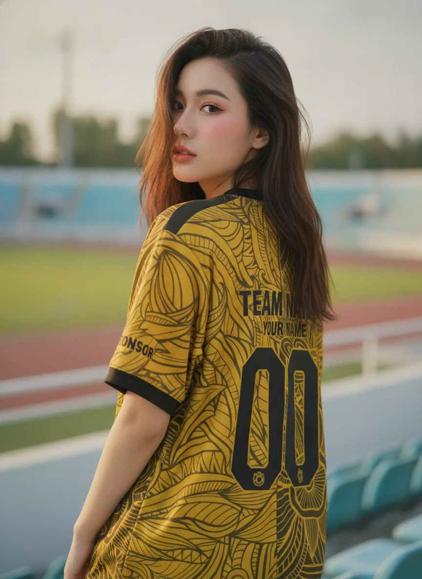 เสื้อกีฬาสีเหลือง ลายเส้นดอกไม้อาร์ต เหลือง-ดำ สั่งทำ ด้านหลัง เสื้อกีฬาสีเหลือง ลายเส้นดอกไม้อาร์ต เหลือง-ดำ สั่งทำ ด้านหลัง