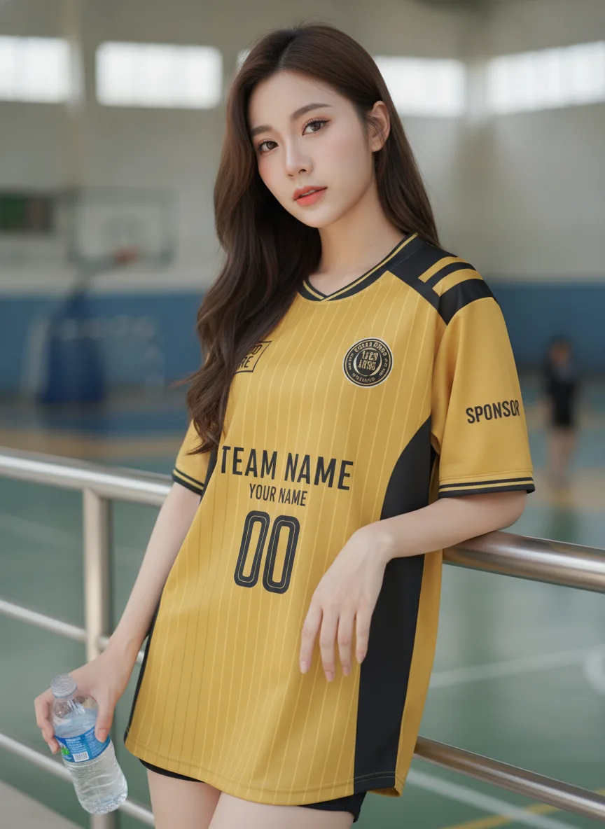เสื้อกีฬาสีเหลือง ลายเมคาเทค เหลือง-ดำ สั่งทำใส่ชื่อ มุมที่ 2 เสื้อกีฬาสีเหลือง ลายเมคาเทค เหลือง-ดำ สั่งทำใส่ชื่อ มุมที่ 2
