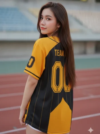 เสื้อกีฬาสีเหลือง ลายต้นสนสไปก์ เหลือง-ดำ สั่งทำ ด้านหลัง