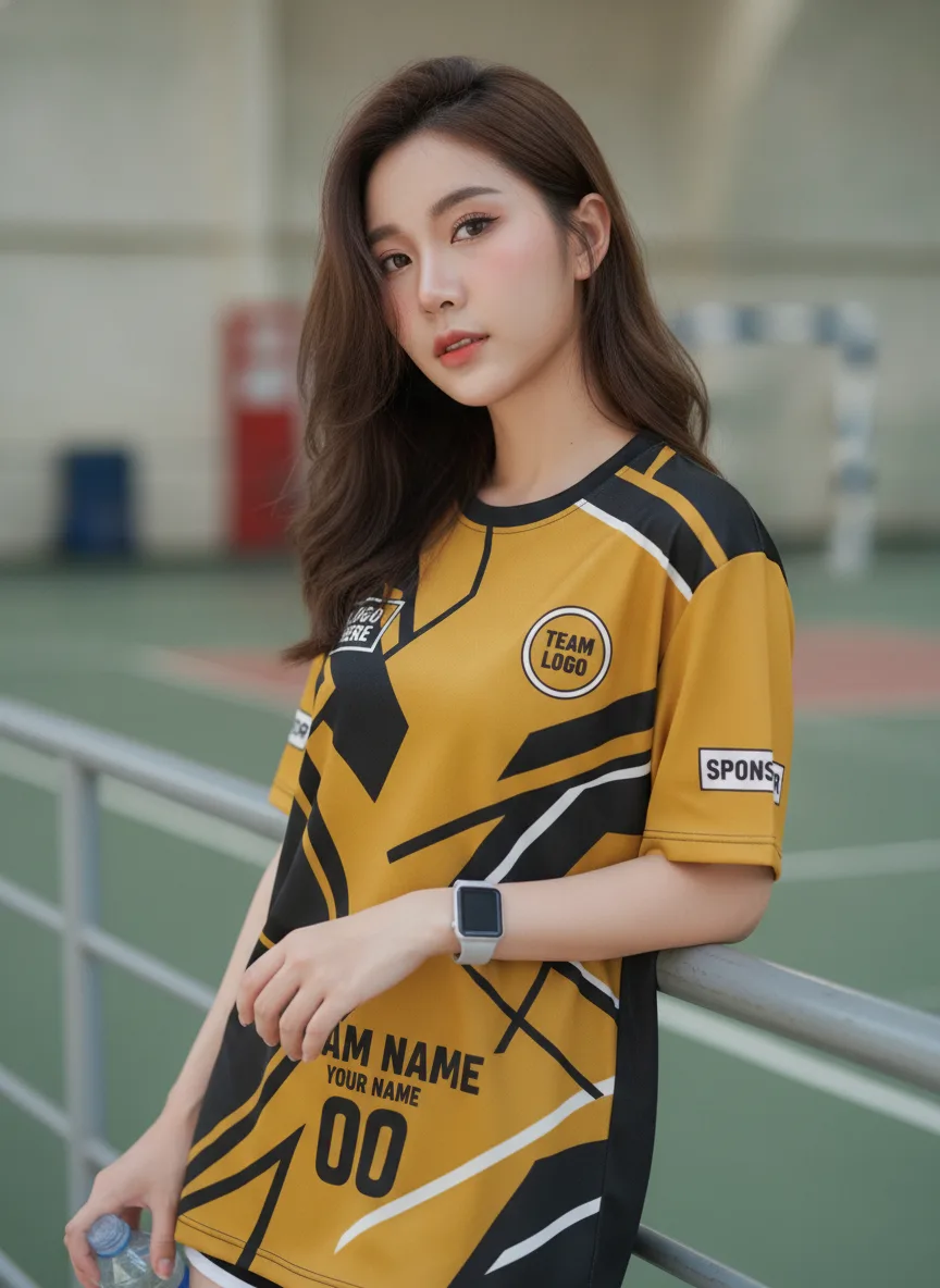 เสื้อกีฬาสีเหลือง ลายกราฟิกแตกเหลี่ยม เหลือง-ดำ สั่งทำ มุมที่ 2 เสื้อกีฬาสีเหลือง ลายกราฟิกแตกเหลี่ยม เหลือง-ดำ สั่งทำ มุมที่ 2