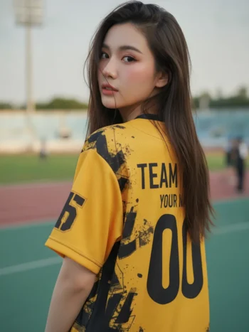 เสื้อกีฬาสีเหลือง ลายแปรงสาดกรันจ์ เหลือง-ดำ สั่งทำ ด้านหลัง