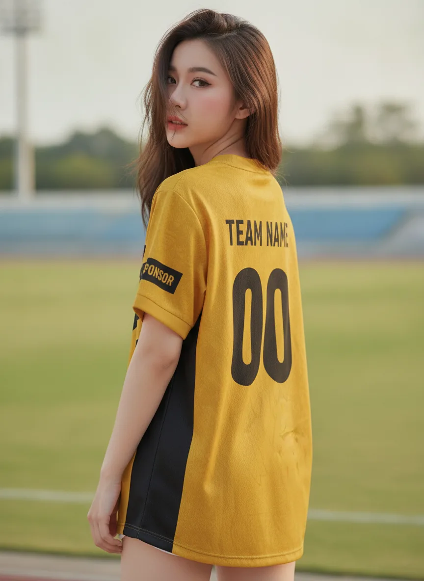 เสื้อกีฬาสีเหลือง ลายดาวกราฟิก เหลือง-ดำ สั่งทำ ด้านหลัง เสื้อกีฬาสีเหลือง ลายดาวกราฟิก เหลือง-ดำ สั่งทำ ด้านหลัง