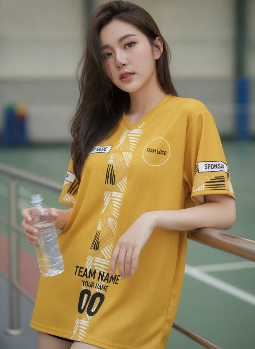 เสื้อกีฬาสีเหลือง ลายริ้วเรขาคณิต เหลือง-ดำ สั่งทำ มุมที่ 2 เสื้อกีฬาสีเหลือง ลายริ้วเรขาคณิต เหลือง-ดำ สั่งทำ มุมที่ 2