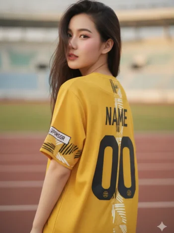 เสื้อกีฬาสีเหลือง ลายริ้วเรขาคณิต เหลือง-ดำ สั่งทำ ด้านหลัง